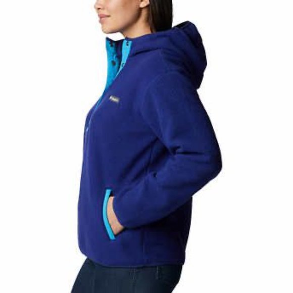 Columbia Ladies' Snap Fleece Hoodie, L: Blue (Dark Sapphire), FREE SHIPPING - Picture 4 of 8